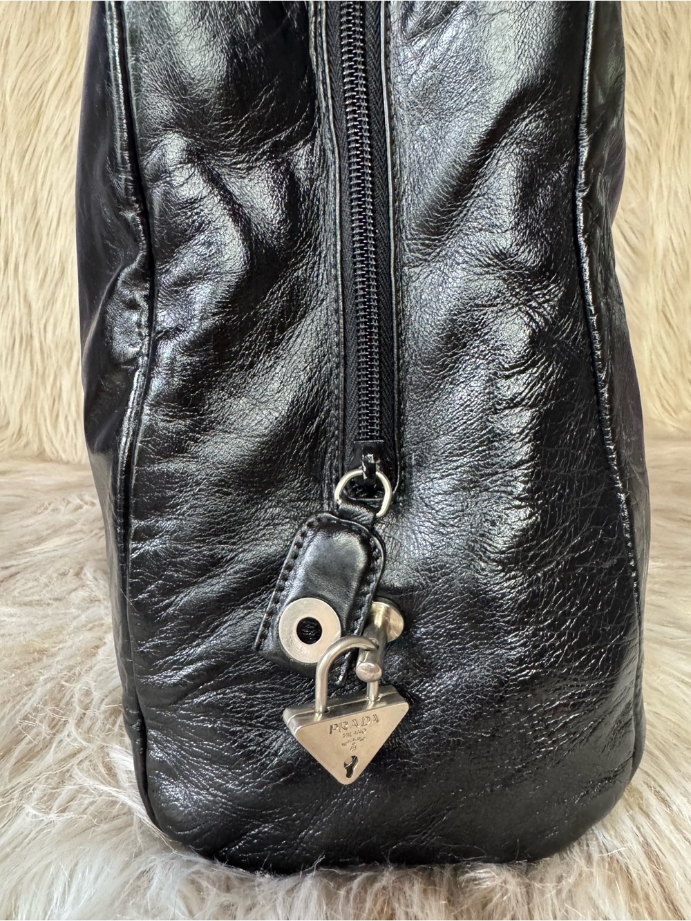 Prada Black Leather Tote with Triangle Logo - Picture 5 of 13